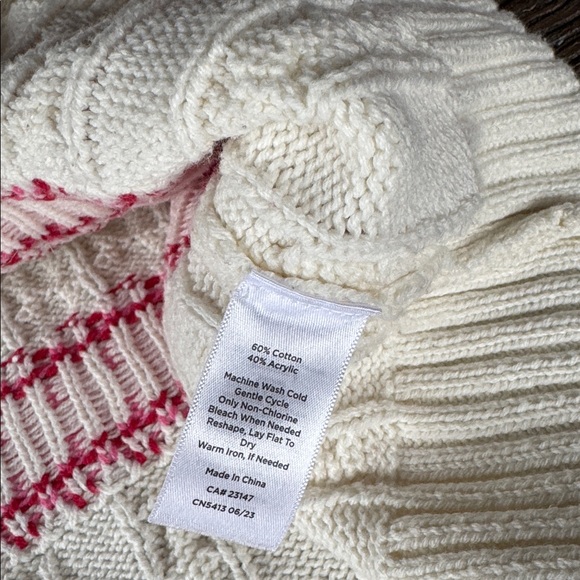 Talbots Chalet faire Isle cable knit pink & red mock neck sweater EUC size XL - Picture 6 of 6